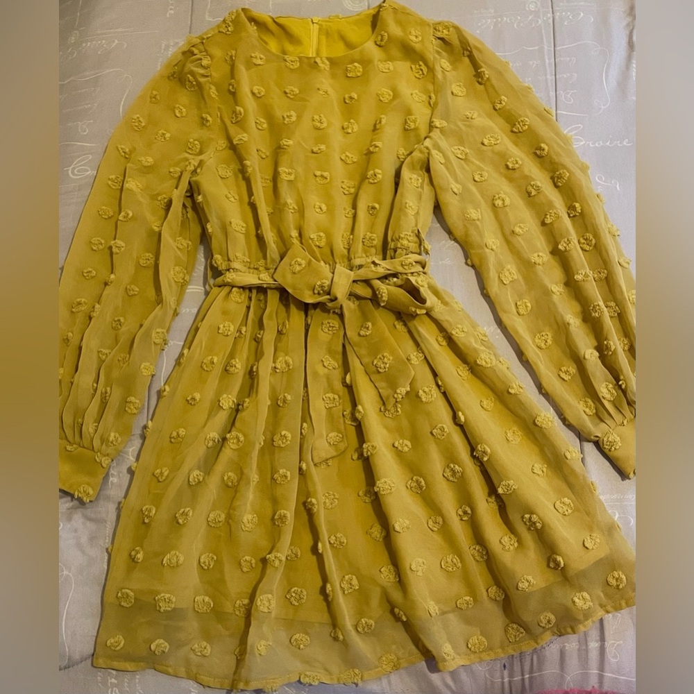 Yellow Floral Textured Dress